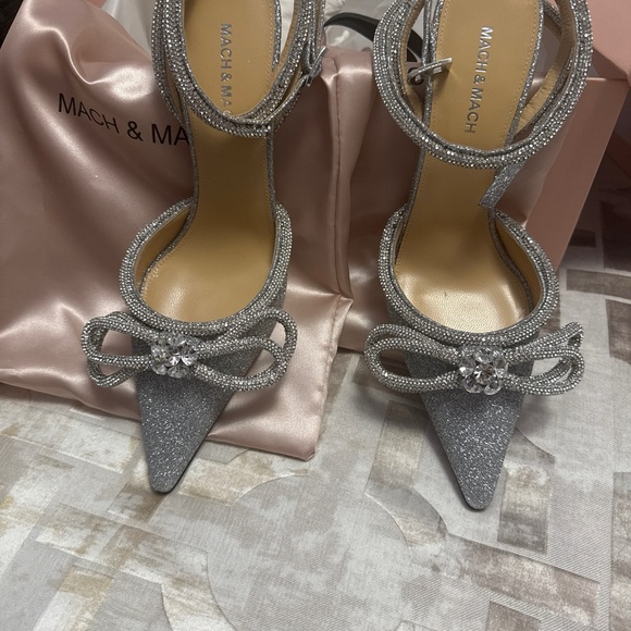 MACH & MACH Sparkling Silver Bow Heels